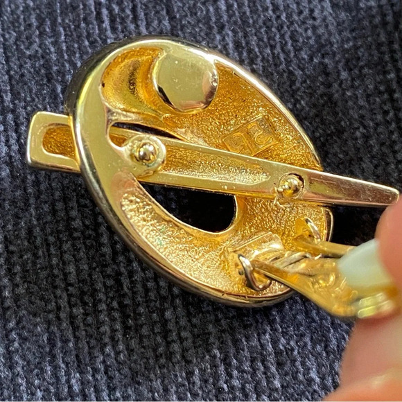 Rare Vintage Andre Courreges Modernist Logo Earrings in Black and Gold - Picture 5 of 8